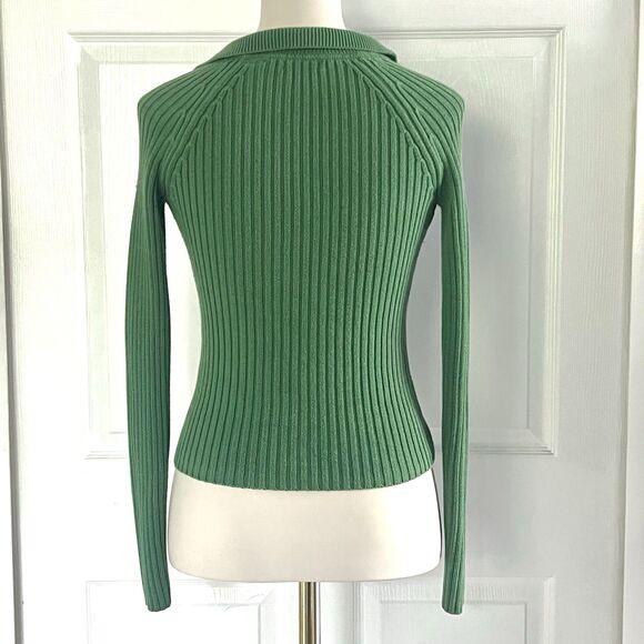 Moda International Y2K Green Collared Neck Fitted Knit Sweater Womens sz XS - Picture 2 of 4